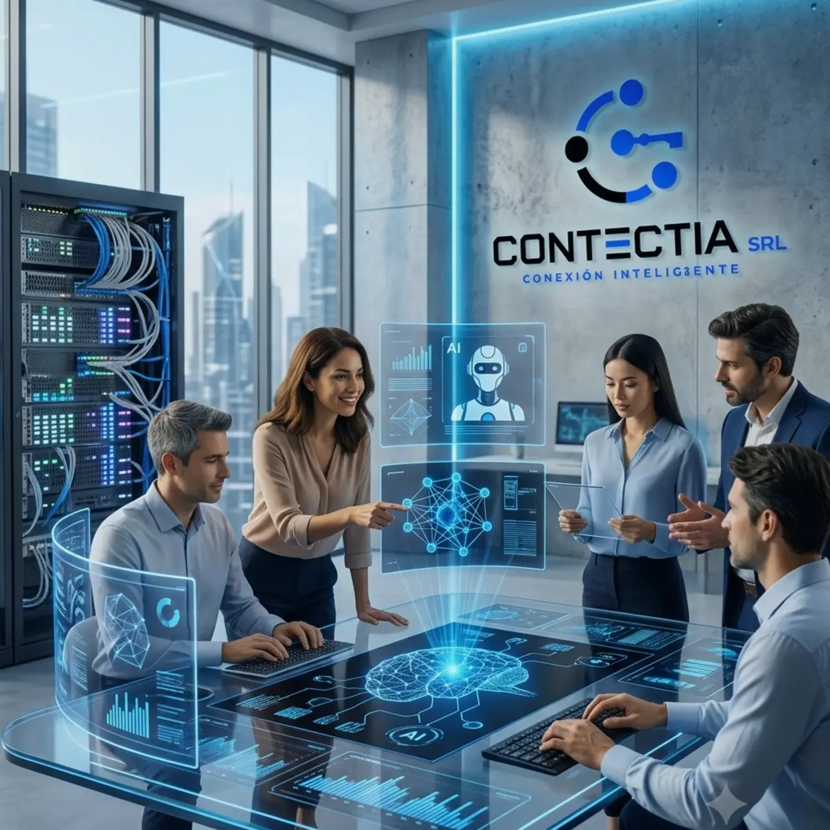 Equipo de CONTECTIA colaborando con soluciones de infraestructura e inteligencia artificial